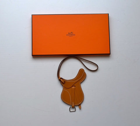 Hermès Paddock Saddle Bag Charm in Gold Tan Leather