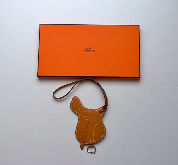 Hermès Paddock Saddle Bag Charm in Gold Tan Leather
