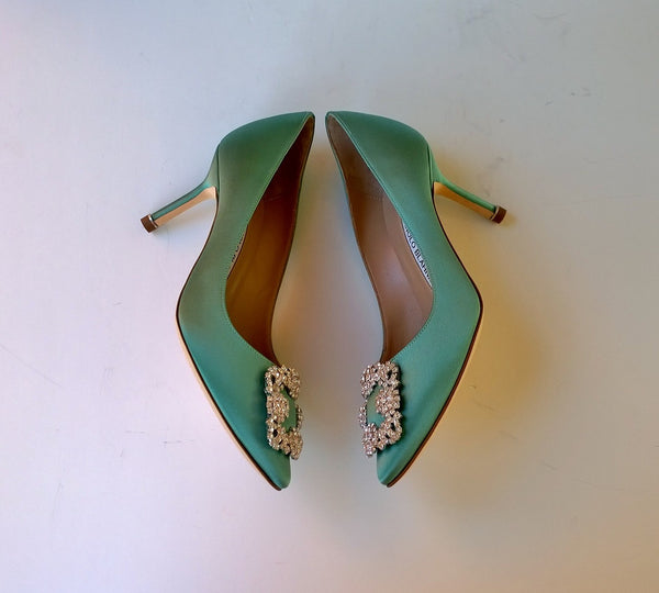 Manolo Blahnik Mint Green Hangisi 70 Heels