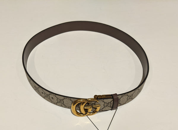 Gucci Marmont GG Canvas and Brown Leather Reversible Belt
