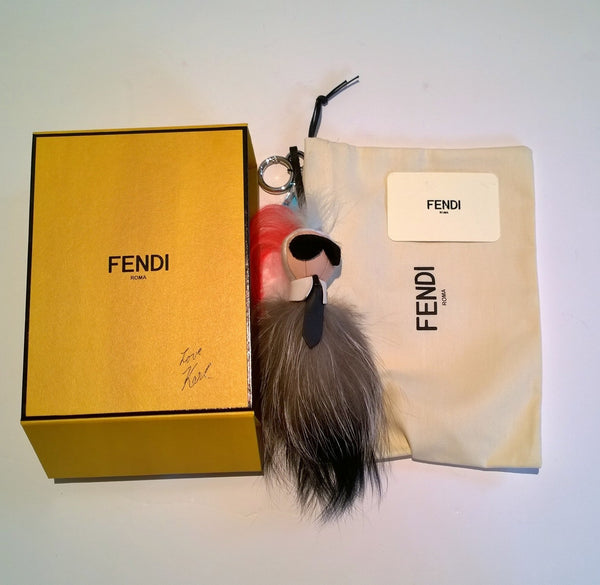 Fendi Mini Karlito Fur Mohawk Charm Purse Keychain Handbag Pink