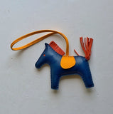 Hermès Rodeo MM Leather Horse Charm Bleu Maltese Jaune D'or Cornaline