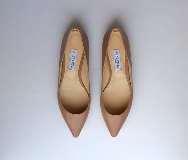 Jimmy Choo Romy Ballet Pink Leather Pointy Flats pumps nib new