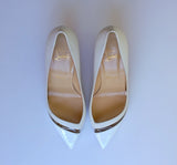 Christian Louboutin 17th Floor 55mm Heels in Latte White Leather and Patent PVC shoes