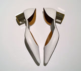 Proenza Schouler Pillar White Leather with Silver Block Heel D'orsay Shoes