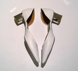 Proenza Schouler Pillar White Leather with Silver Block Heel D'orsay Shoes