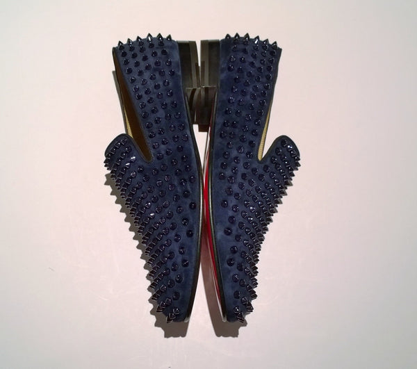 Christian Louboutin Rollerboy Spikes Dark Blue Suede Loafers navy shoes Dandelion