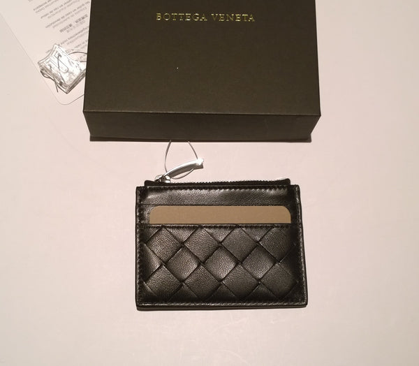 Bottega Veneta Card Case with Zipper Black Leather Wallet