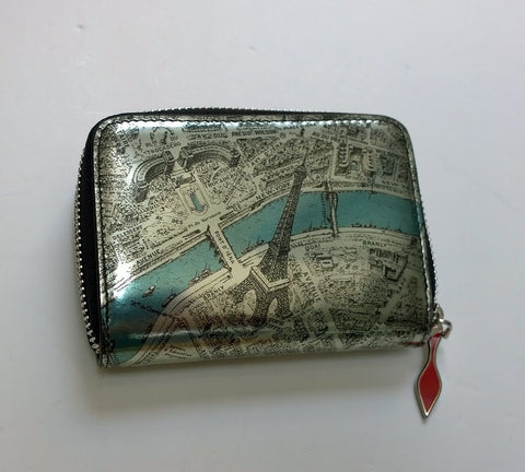Christian Louboutin Panettone Coin Purse Card Case Wallet Specchio Paln de Paris Etain Map