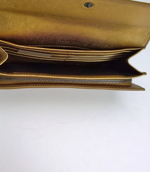 Bottega Veneta Copper Intrecciato Woven Leather Wallet Purse