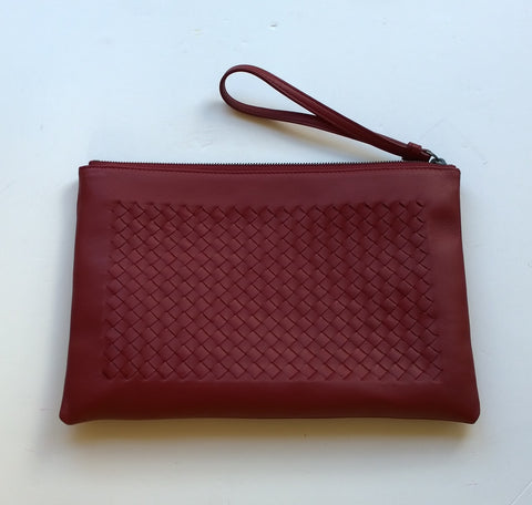 Bottega Veneta Burgundy Woven Clutch with Wrist Strap