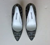 Manolo Blahnik Hangisi A Decade of Love Black Printed Leather Buckle Heels 105