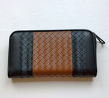 Bottega Venetta Intrecciato Black Woven Leather Wallet with Brown and Navy Color Block