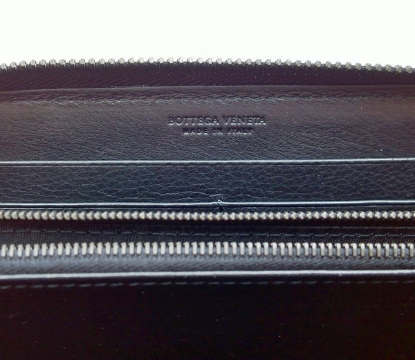 Bottega Venetta Intrecciato Black Woven Leather Wallet with Brown and Navy Color Block