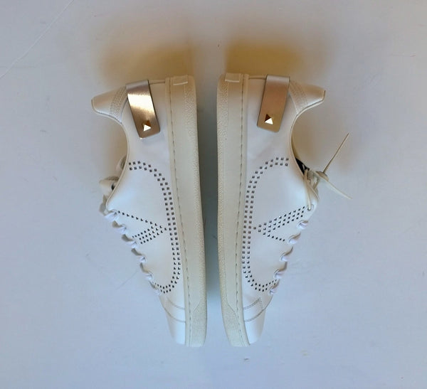 Valentino Garavani Backnet V-logo White Leather Trainers with Silver Tab Rockstud sneakers