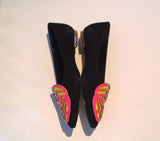 Sophia Webster Bibi Butterfly Flats in Black Suede and Neon Pink and Yellow