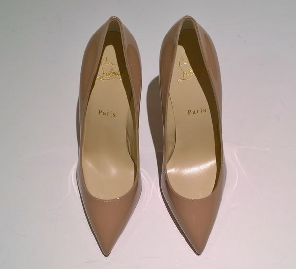 Christian Louboutin Pigalle 100 Beige Nude Patent Heels