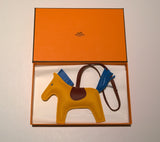 Hermès Rodeo MM Jaune D'or Bleu Zanzibar Rouge H Horse Leather Bag Charm