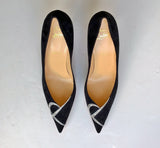 Christian Louboutin CL Logo Pumps Strass Black Suede 85 Heels Rhinestone shoes