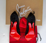 Christian Louboutin CL Logo Pumps in Black Suede with Red 85 Heels
