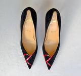 Christian Louboutin CL Logo Pumps in Black Suede with Red 85 Heels
