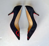 Christian Louboutin CL Logo Pumps in Black Suede with Red 85 Heels