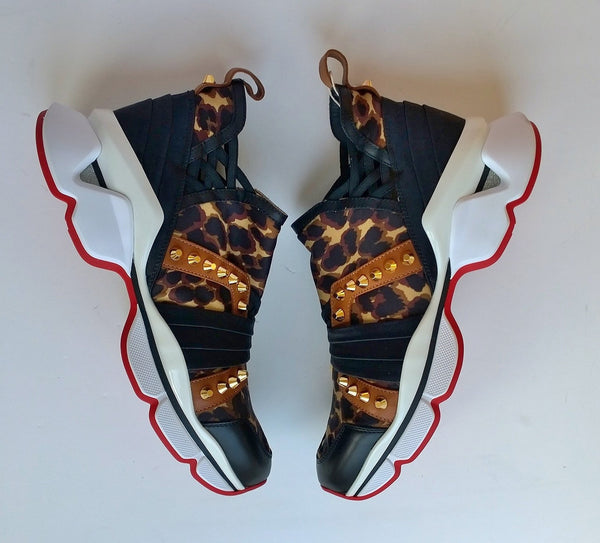 Christian Louboutin 123 Run Flat Sneakers in Leopard with Gold Studs