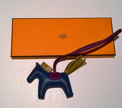 Hermès Rodeo Leather Horse Charm PM Small size Bleu de Malte Kraft Violet