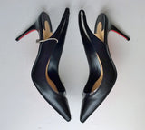 Christian Louboutin V Sling 85 Black Leather PVC Heels