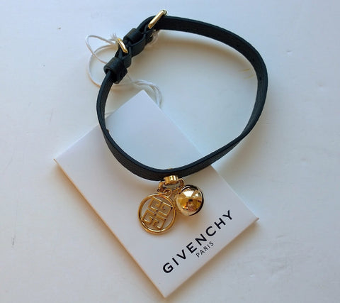 Givenchy Black Leather Cat Collar Gold Charm