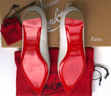 Christian Louboutin Anjalina Flat in White Leather Snow Silver Studs Spikes shoes