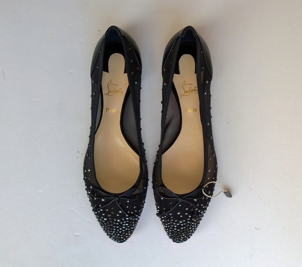 Christian Louboutin Patio Black Mesh Rhinestone Flats New Strass Shoes
