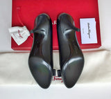 Ferragamo Carla Vara Black Leather Bow Heels Sale Pumps