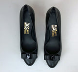 Ferragamo Carla Vara Black Leather Bow Heels Sale Pumps
