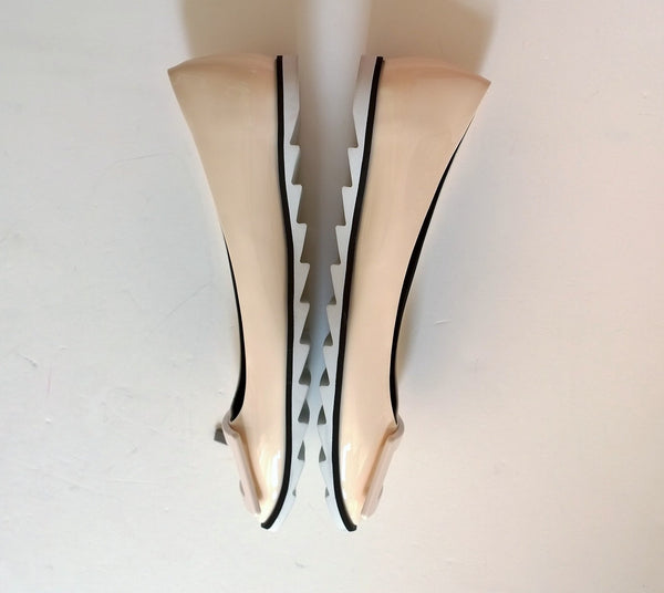Roger Vivier Viv Gommette Cream Patent Shoes with rubber wedge flats