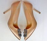 Manolo Blahnik Hangisi 90 Pale Pink Nude Strass Buckle Heels Pumps