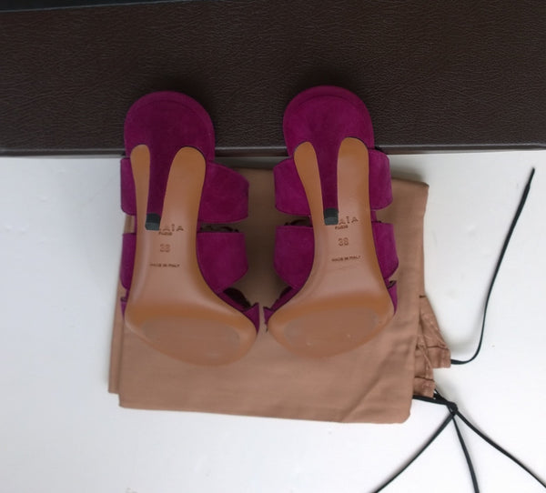 Alaia Bombe Purple Suede 70 Slides Sandals