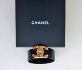 Chanel CC Cuff Bracelet in Black Leather Gold Logo Jewelry Jewellery New Large Size