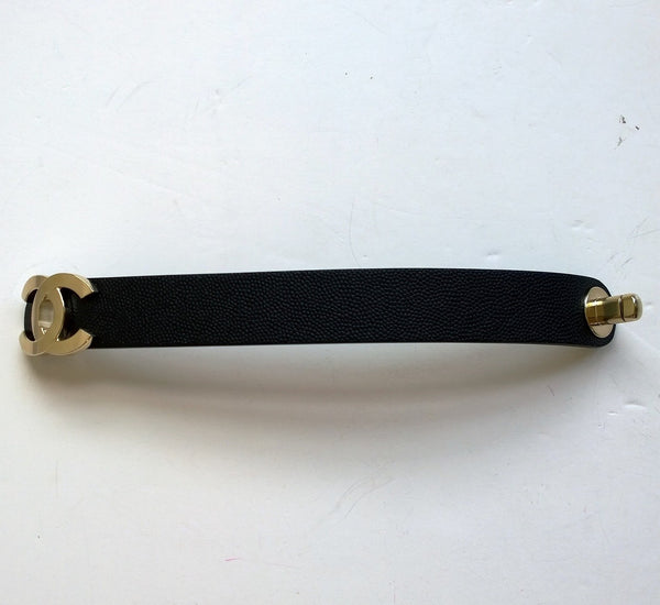 Chanel CC Cuff Bracelet in Black Leather Gold Logo Jewelry Jewellery New Large Size