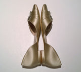 Manolo Blahnik Luanda Satin Rhinestone Buckle Flats Gold