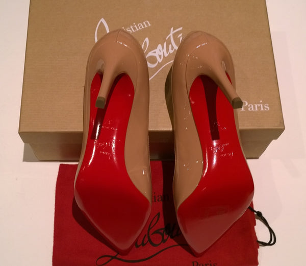 Christian Louboutin Pigalle Nude Patent 85 Beige Heels