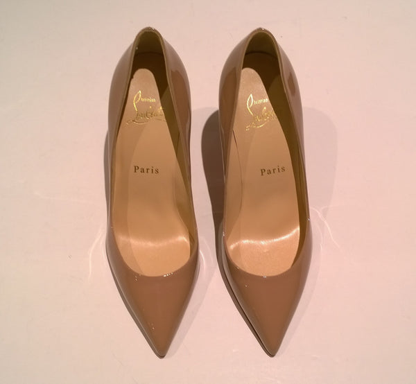 Christian Louboutin Pigalle Nude Patent 85 Beige Heels