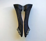 Manolo Blahnik Hangisi Black Lace Rhinestone Buckles Flats Shoes