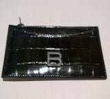 Balenciaga Black Patent Leather Card Case B Logo Croc Embossed Wallet Coin Holder