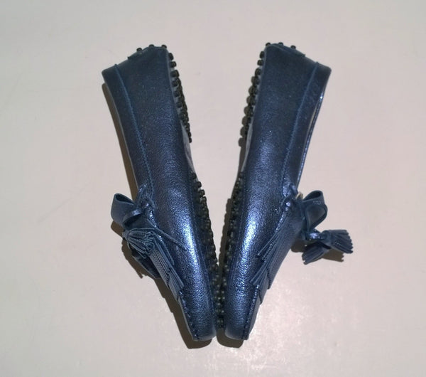 Tod's Denim Metallic Blue Leather Loafers with Tassels Driving Shoes Gommino